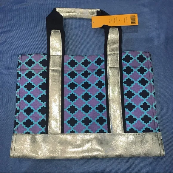 Tory Burch Geometric Print Metallic Panels Women's Purple Shoulder Tote Bag